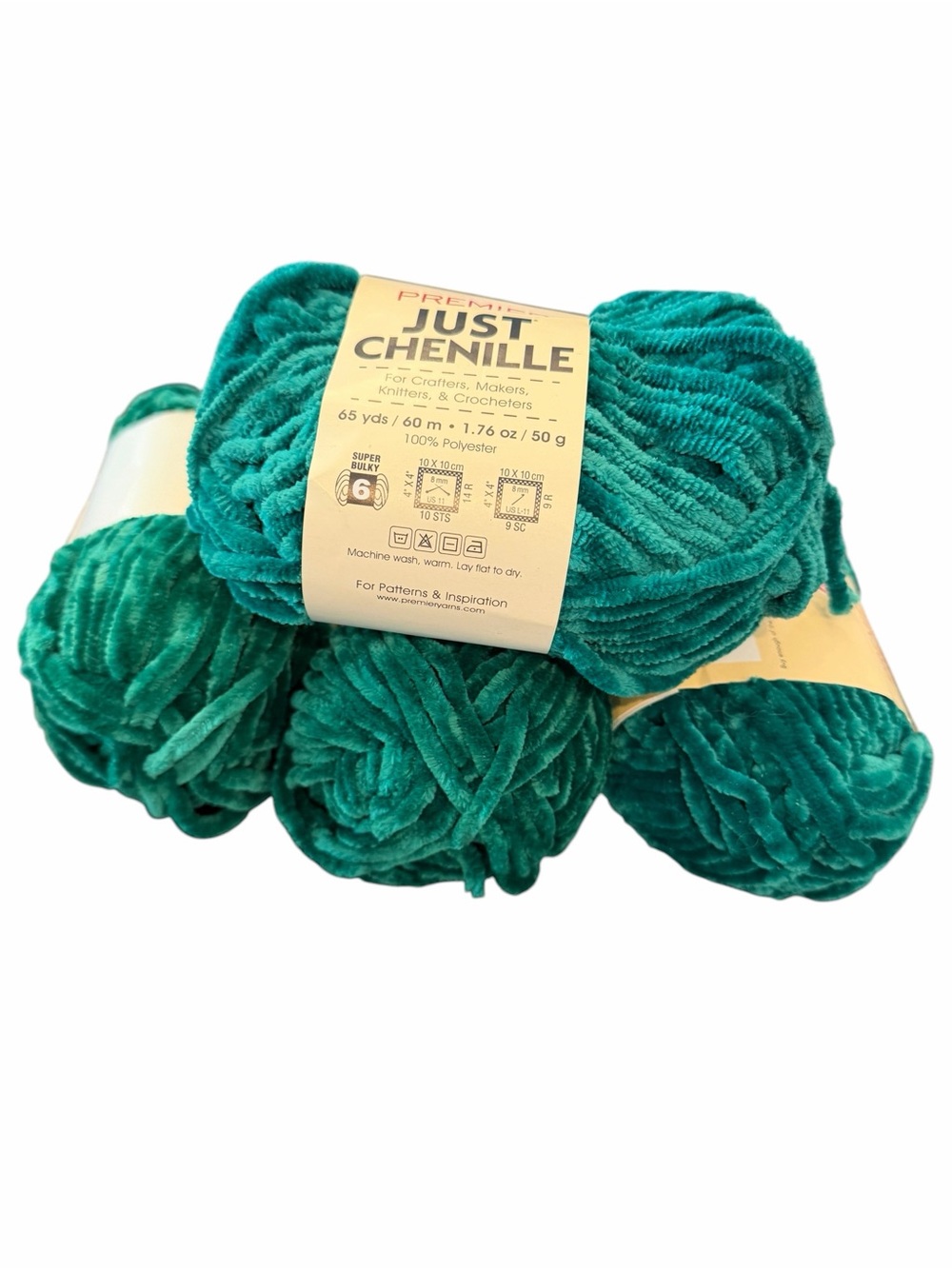 Premier Just Chenille Yarn 4 Skeins #2017-32 Deep Emerald Green Super Bulky 6